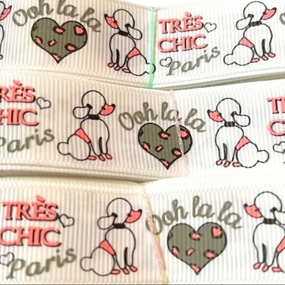 Grosgrain Ribbon 7/8” 5 yards 5/$20 Paris French France Tres Chic poodle ooh la - Picture 1 of 5